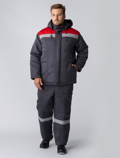 Костюм зимний "Партнер NEW" п/к, т.серый/красный (Смесовая, 210)
